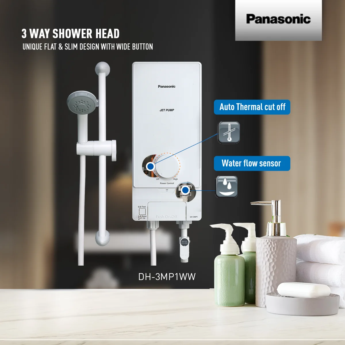 Panasonic DH-3MP1 Jet Pump Series Instant Water Heater | Electric Home Shower - Image 3