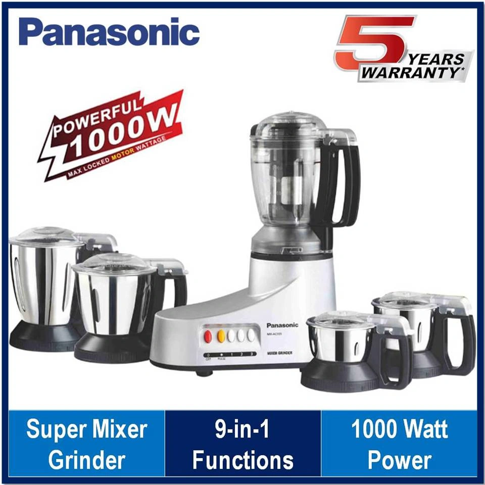 Panasonic MX-AC555 Heavy Duty 9-in-1 Super Mixer Grinder-Silver - Image 2