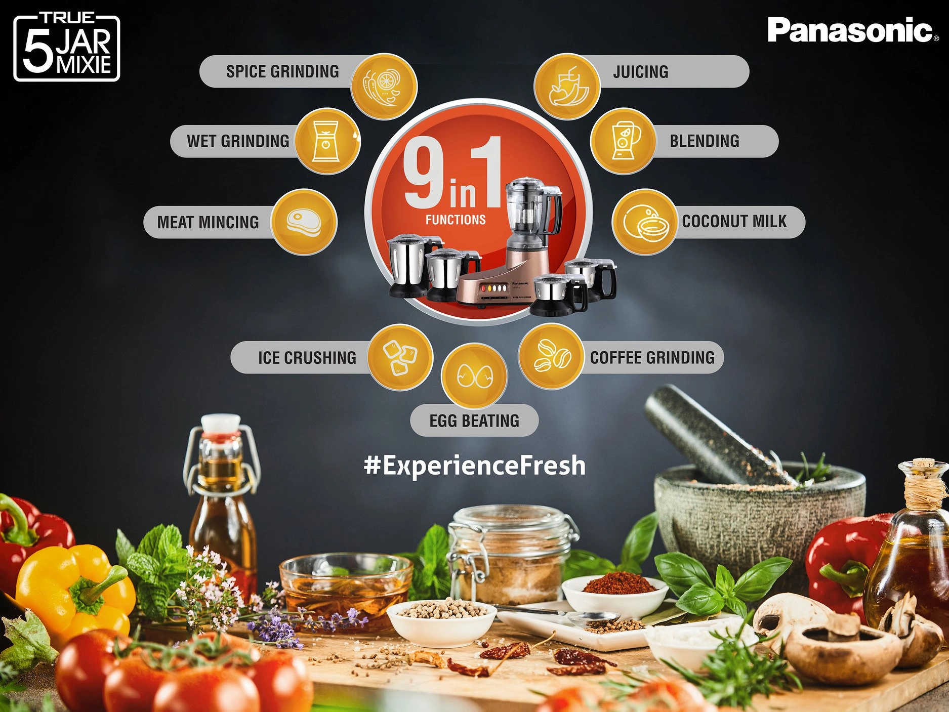 Panasonic MX-AC555 Heavy Duty 9-in-1 Super Mixer Grinder-Silver - Image 3